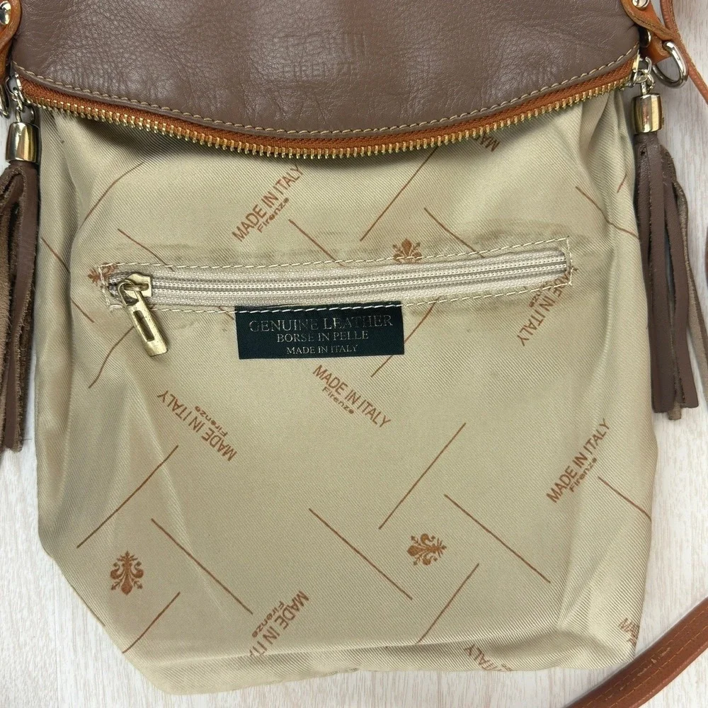 Vintage PONTI FIRENZE Brown Leather Crossbody Purse Bag Tassel Italy Travel